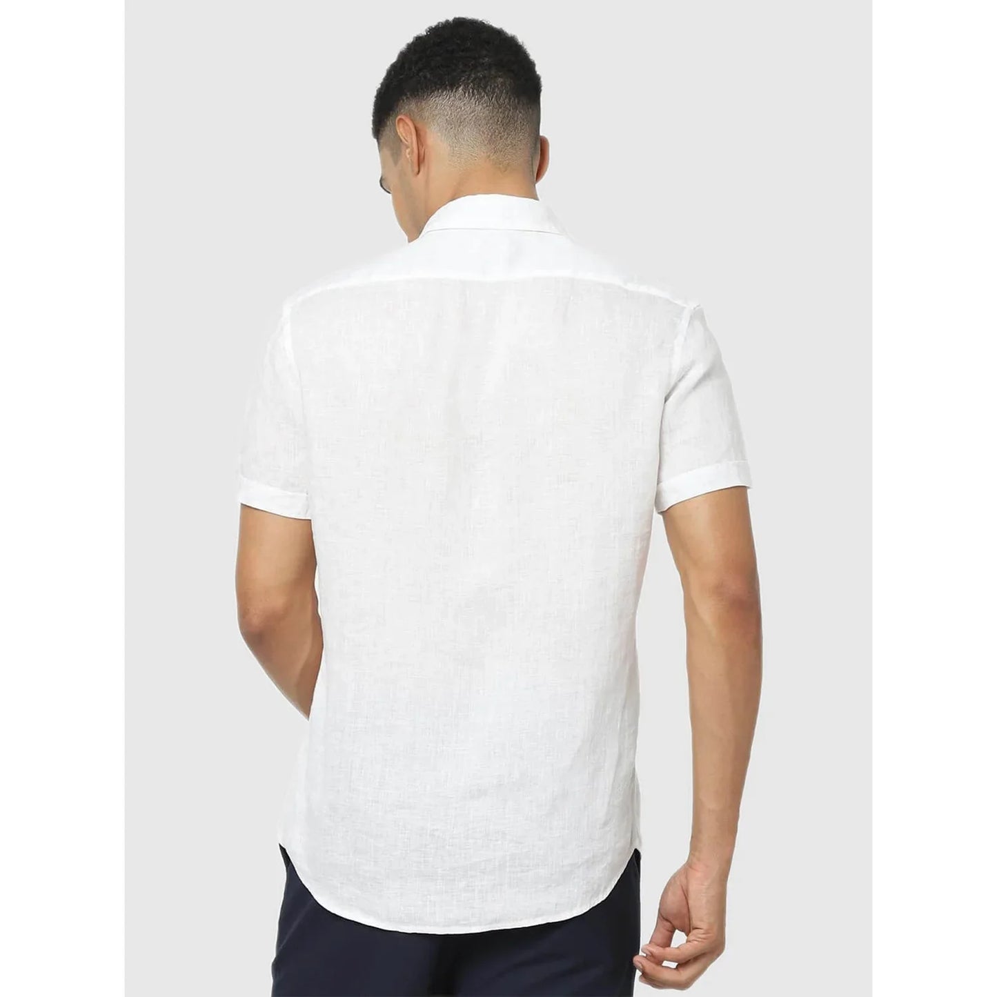 White Solid Linen Shirt