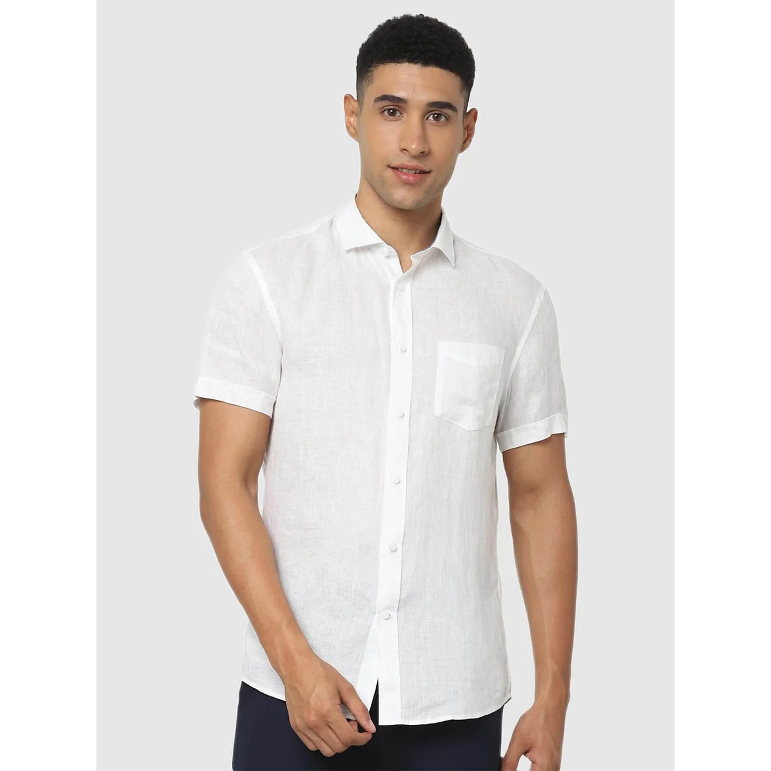 White Solid Linen Shirt