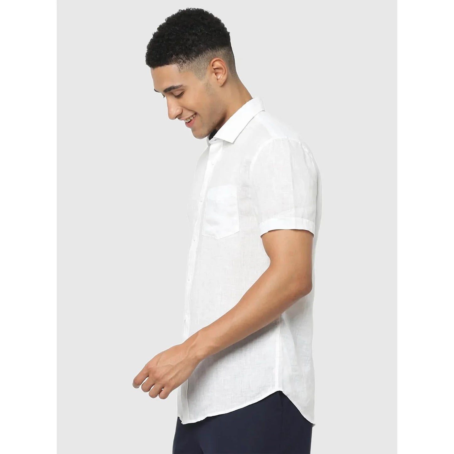 White Solid Linen Shirt