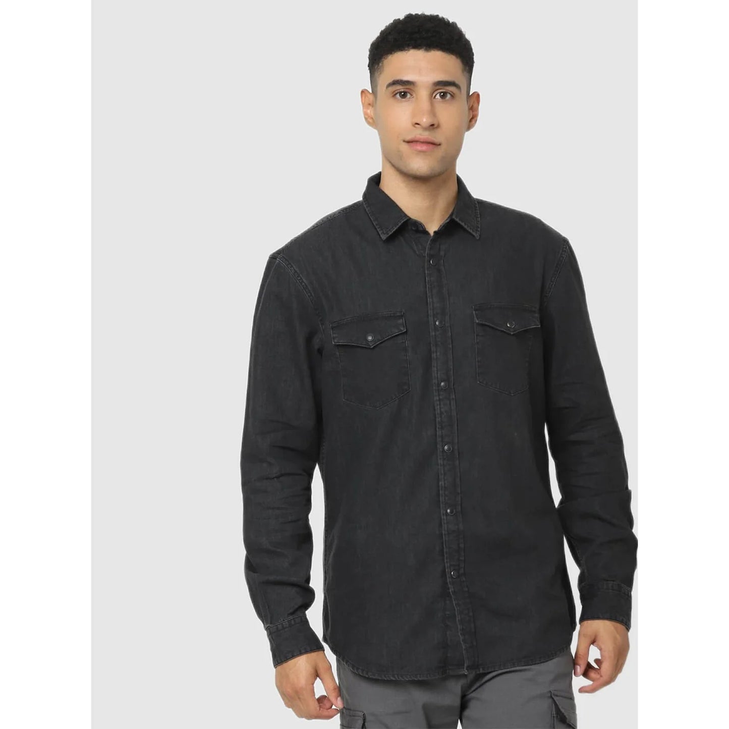 Black Solid Cotton Shirt