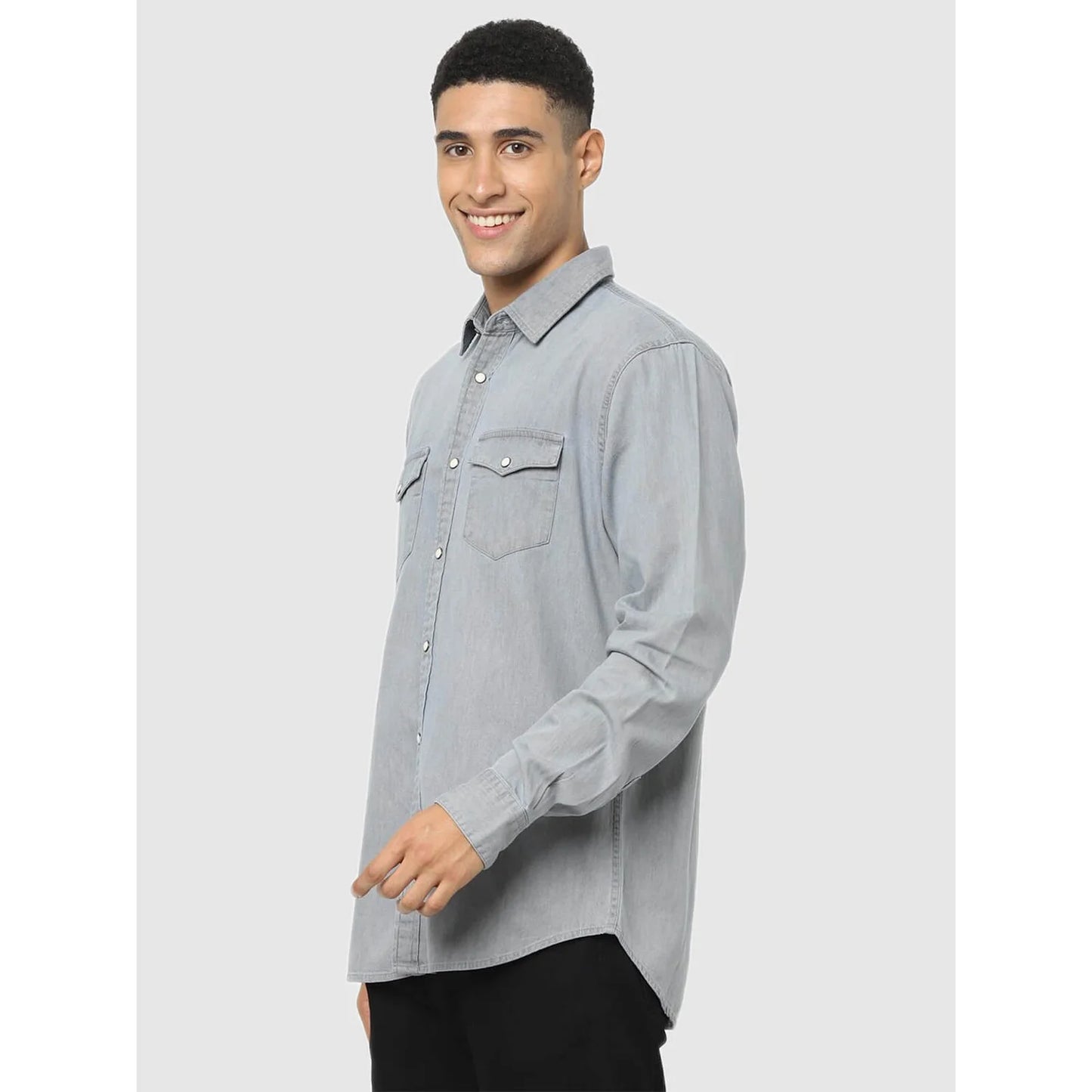 Grey Solid Cotton Shirt