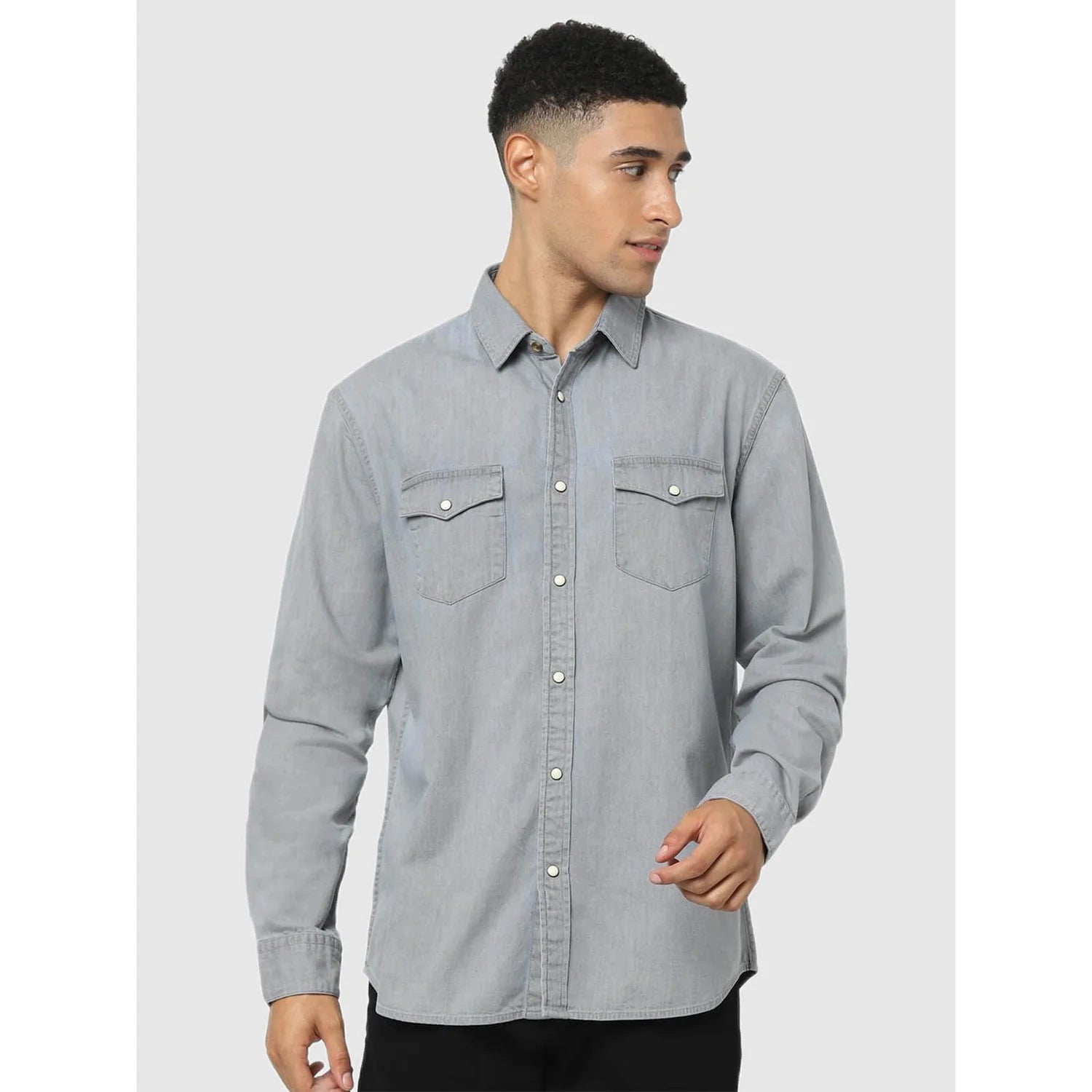 Grey Solid Cotton Shirt