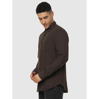 Celio* Solid Regular Fit Cotton Brown Shirt