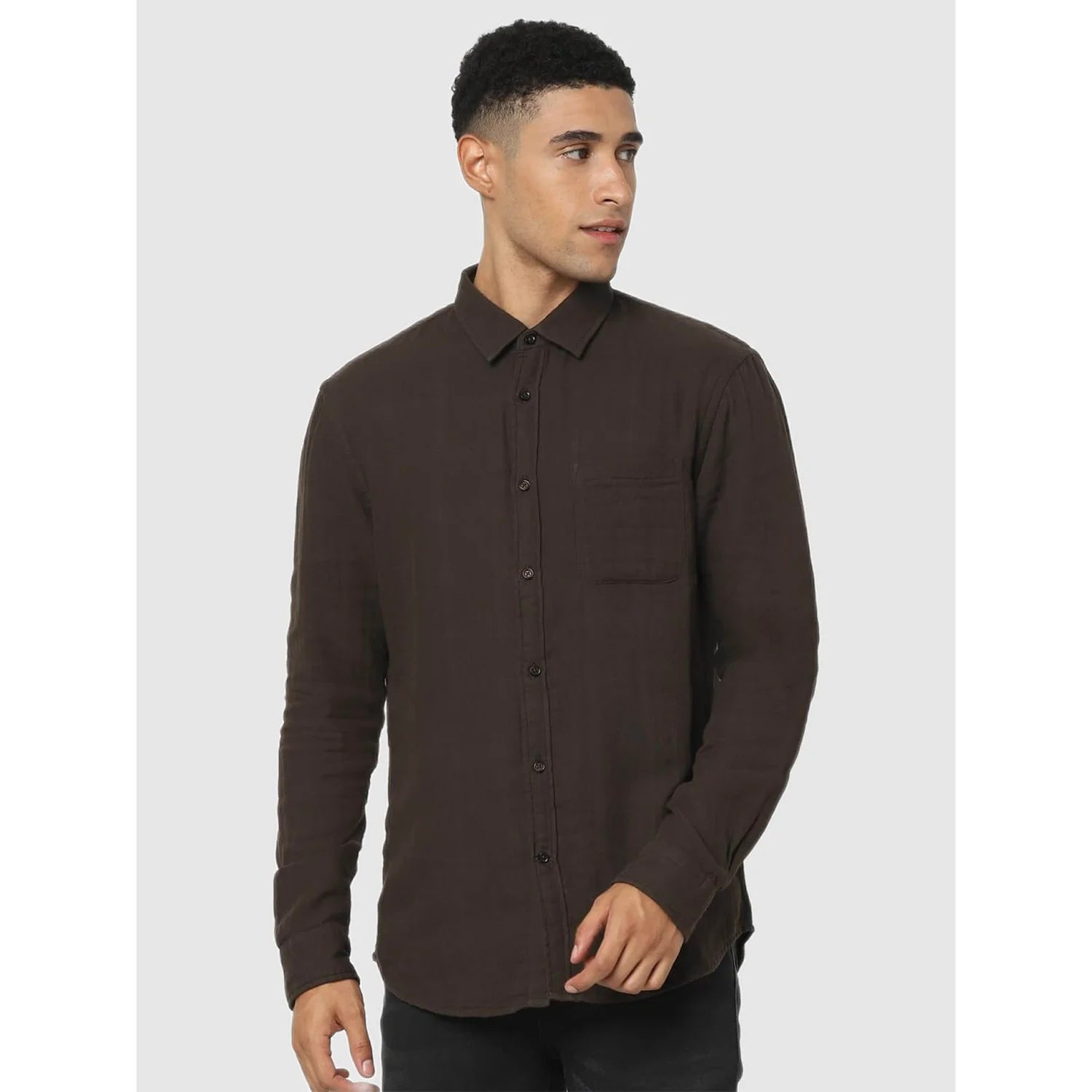 Brown Solid Cotton Shirt