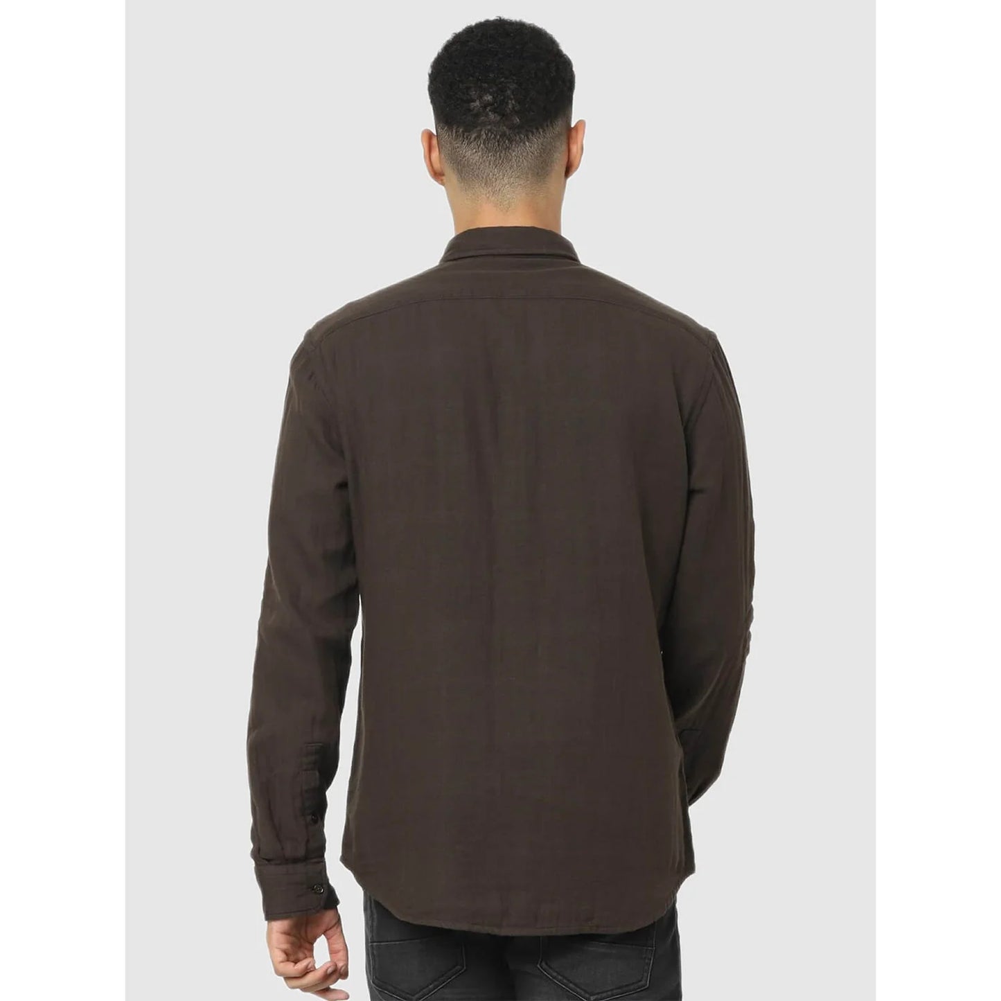 Celio* Solid Regular Fit Cotton Brown Shirt