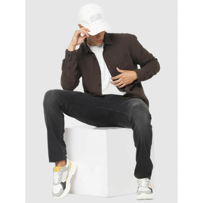 Celio* Solid Regular Fit Cotton Brown Shirt