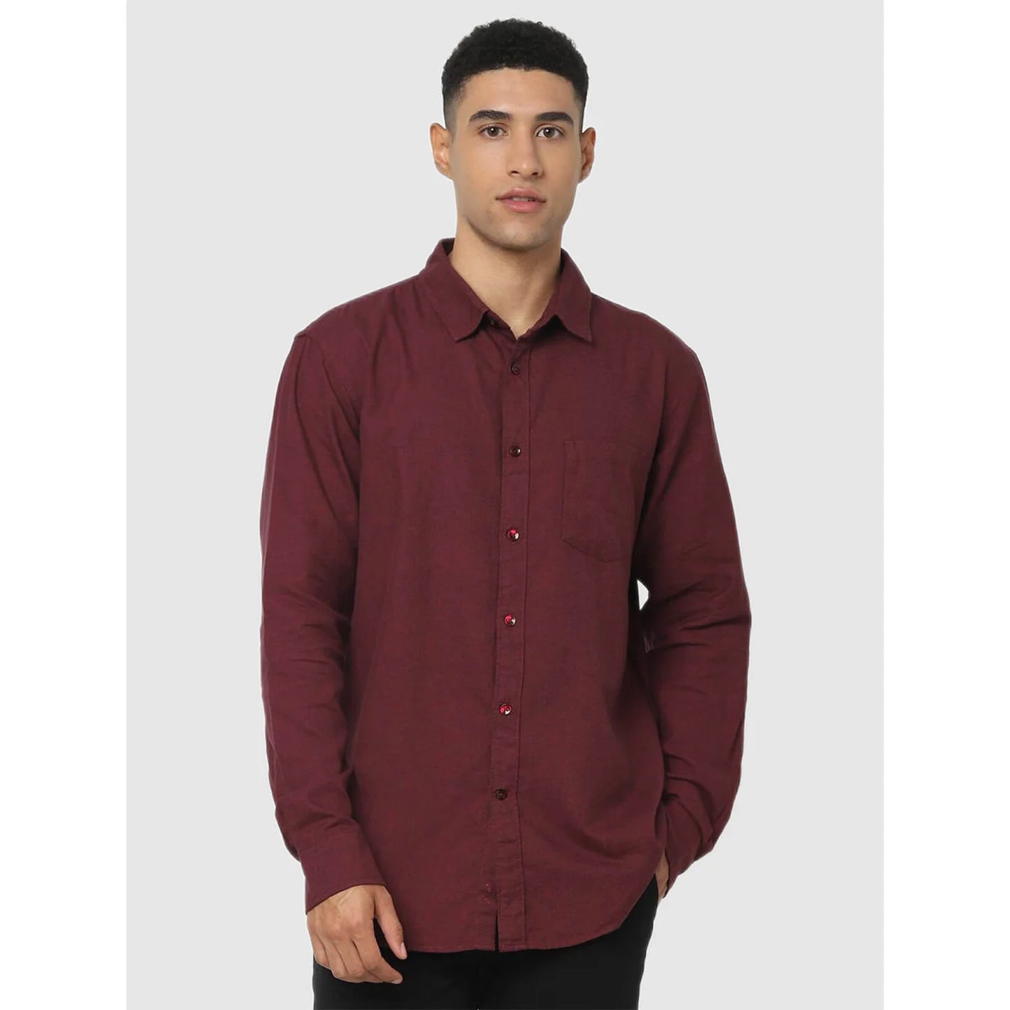 Maroon Solid Cotton Shirt