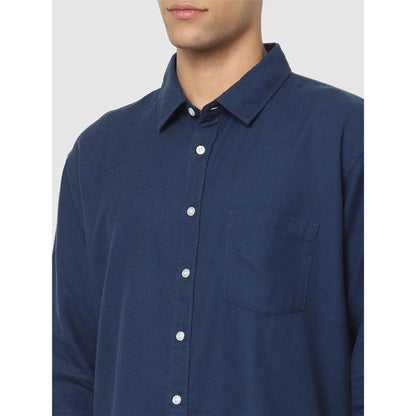 Navy Blue Solid Cotton Shirt