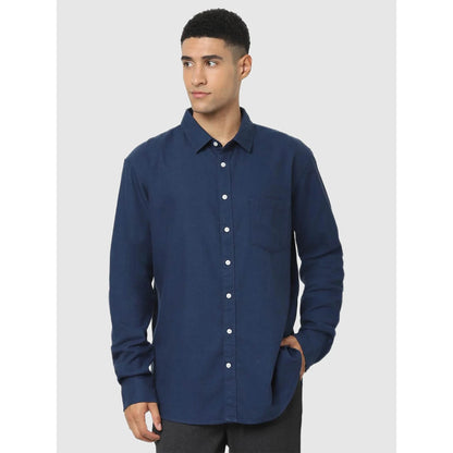 Navy Blue Solid Cotton Shirt