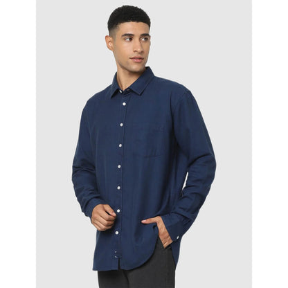 Navy Blue Solid Cotton Shirt