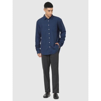 Navy Blue Solid Cotton Shirt