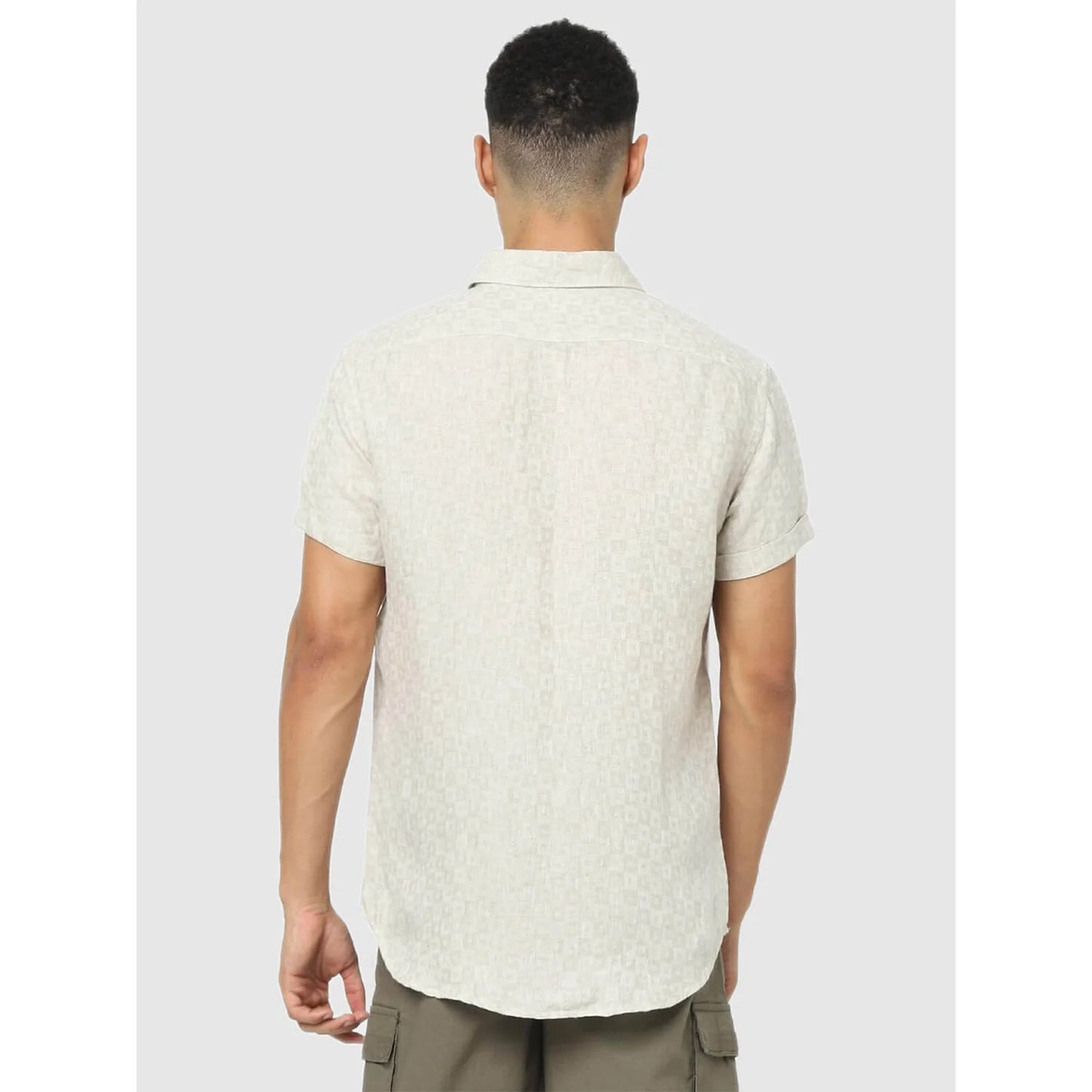 Off White Geometric Printed Linen Shirt