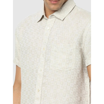 Off White Geometric Printed Linen Shirt