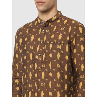 Brown Geometric Printed Linen Shirt