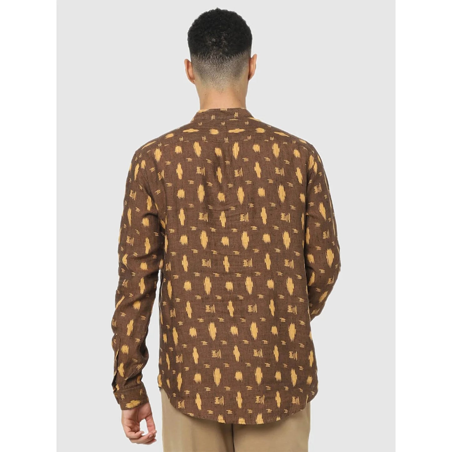 Brown Geometric Printed Linen Shirt