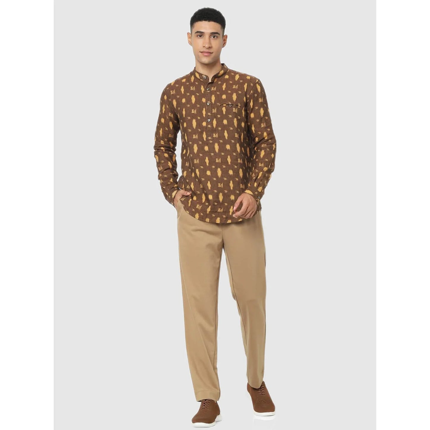 Brown Geometric Printed Linen Shirt