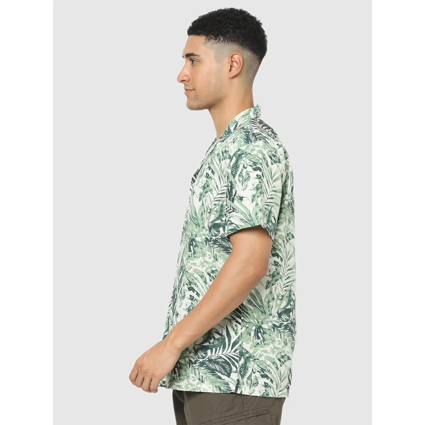 White Tropical Printed Cotton-Linen-Blend Shirt