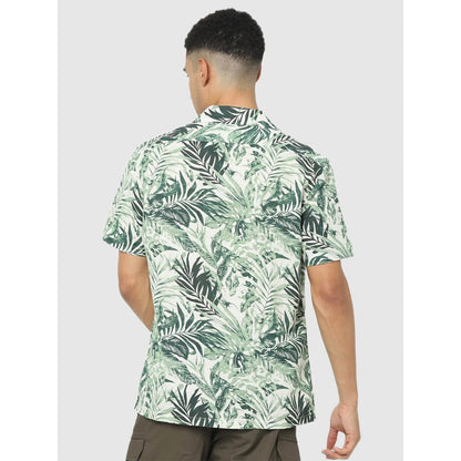 White Tropical Printed Cotton-Linen-Blend Shirt