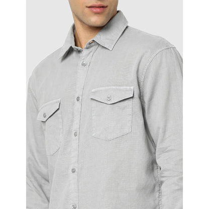 Celio* Solid Regular Fit Linen Grey Shirt