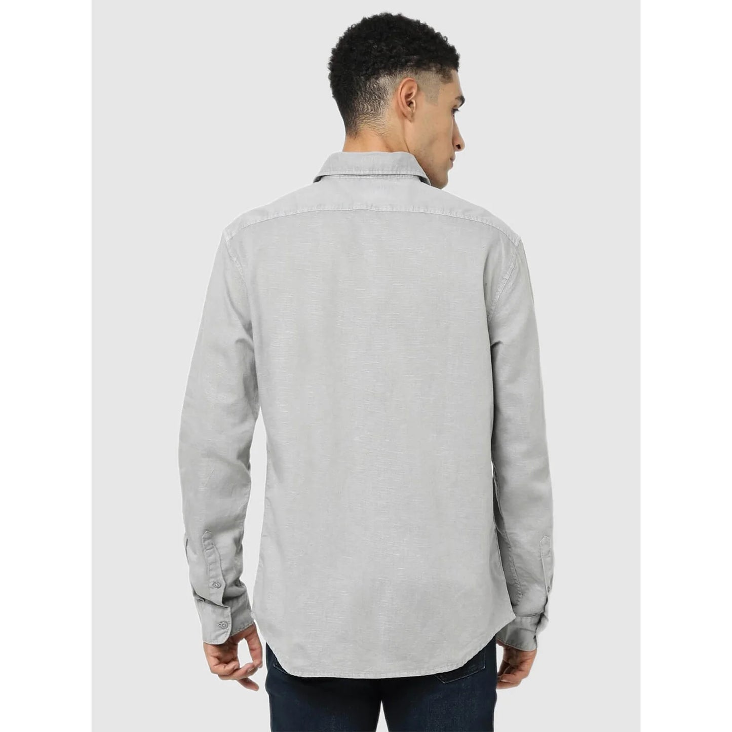 Grey Solid Linen Shirt