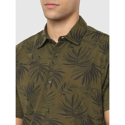 Green Tropical Printed Cotton Shirt