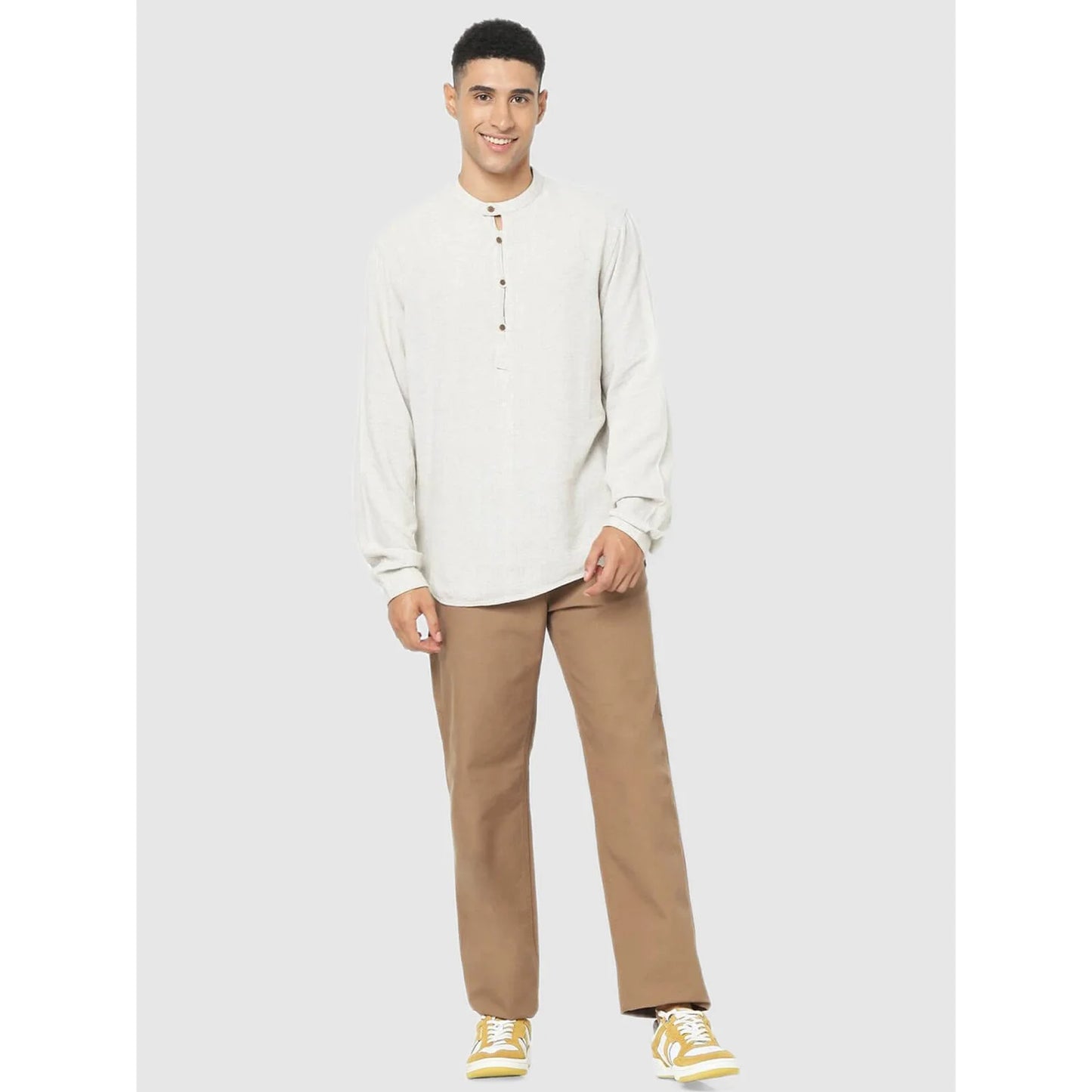 Off White Solid Blended Shirt