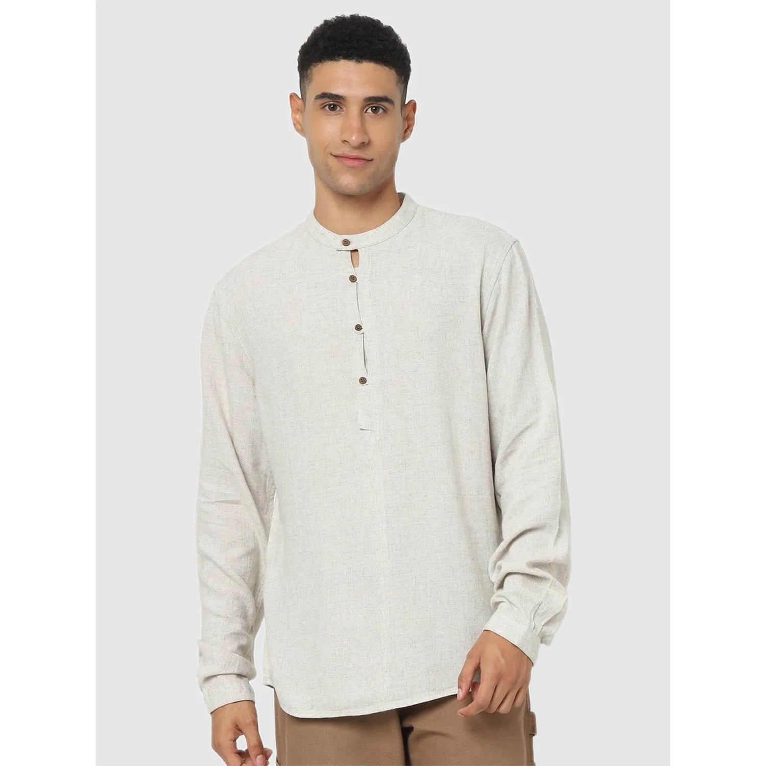 Off White Solid Blended Shirt