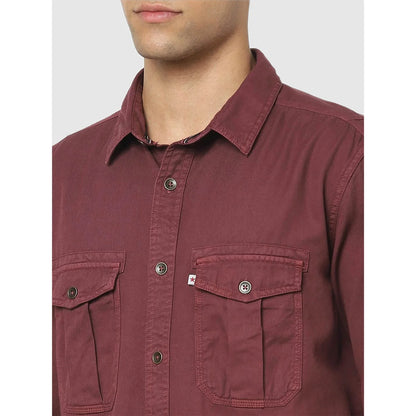 Celio* Solid Regular Fit Cotton Maroon Shirt