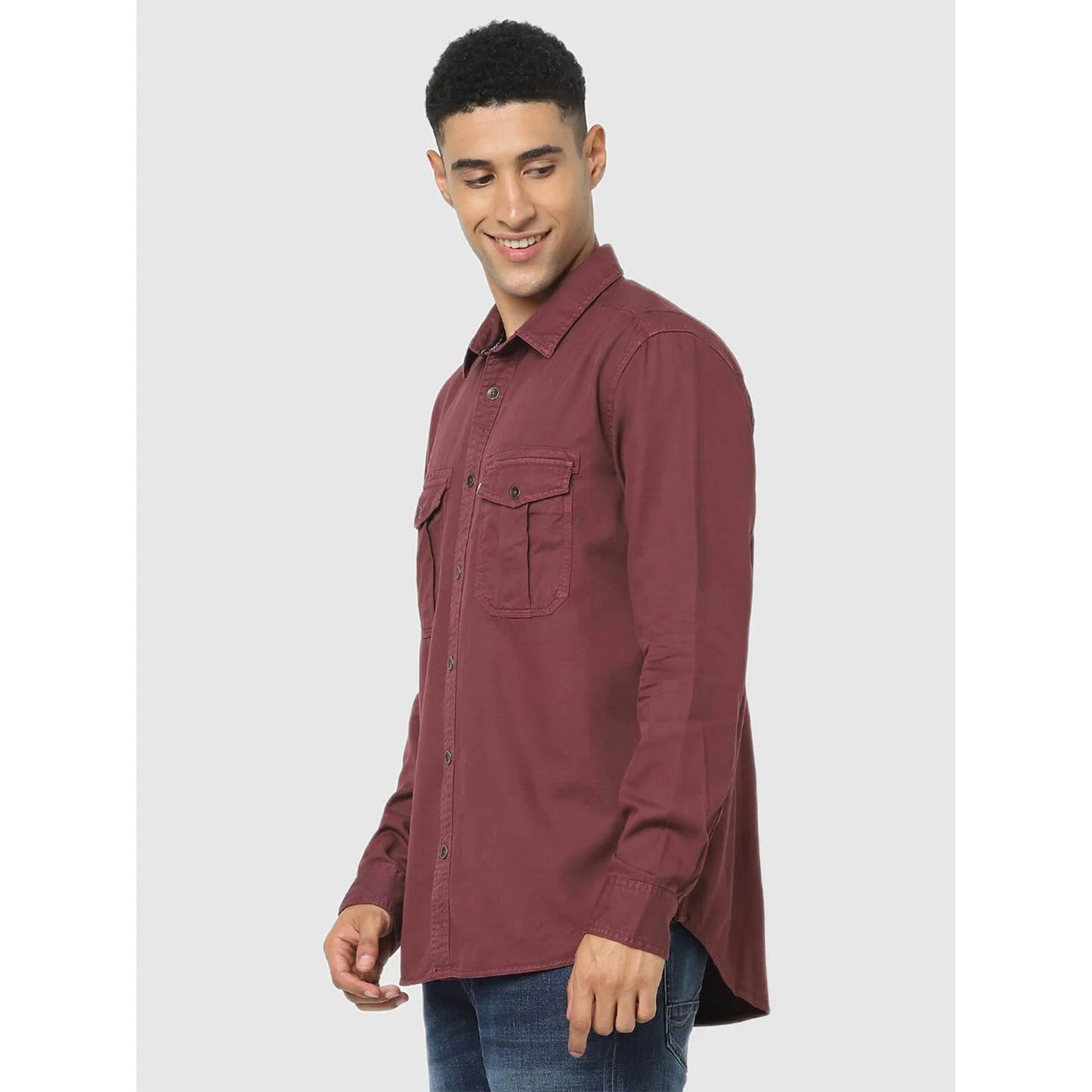 Celio* Solid Regular Fit Cotton Maroon Shirt