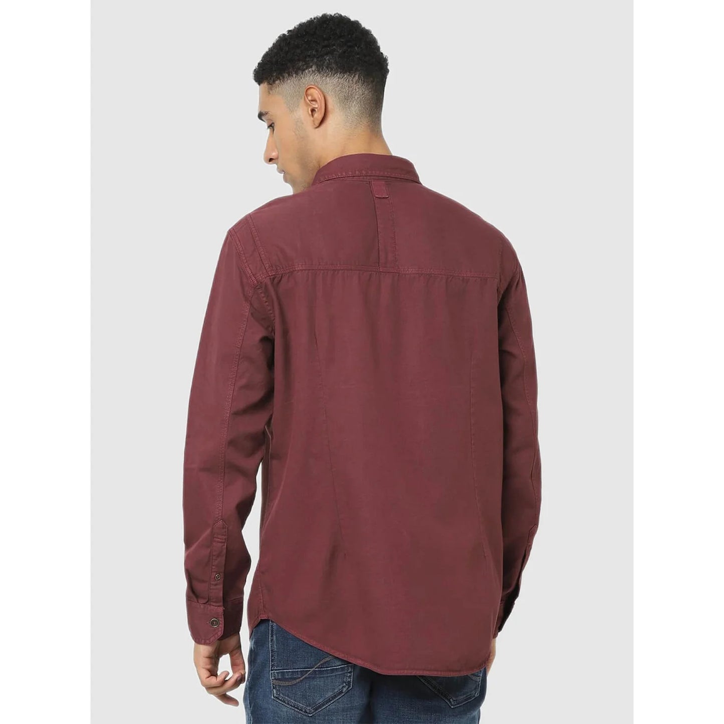 Celio* Solid Regular Fit Cotton Maroon Shirt