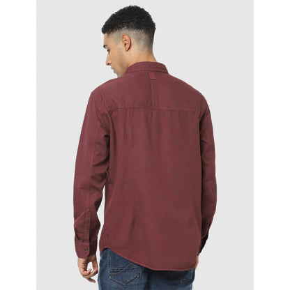 Celio* Solid Regular Fit Cotton Maroon Shirt