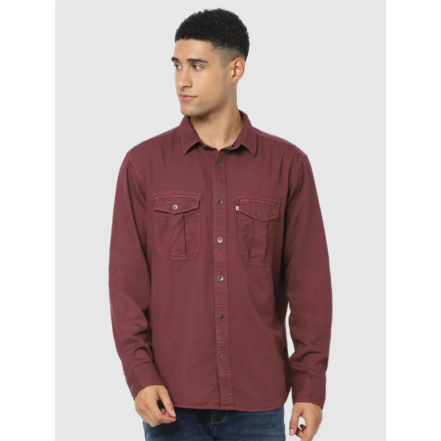 Celio* Solid Regular Fit Cotton Maroon Shirt