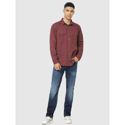 Celio* Solid Regular Fit Cotton Maroon Shirt