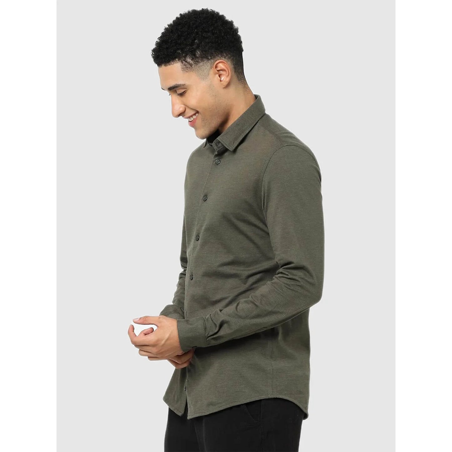 Green Solid Cotton Shirt