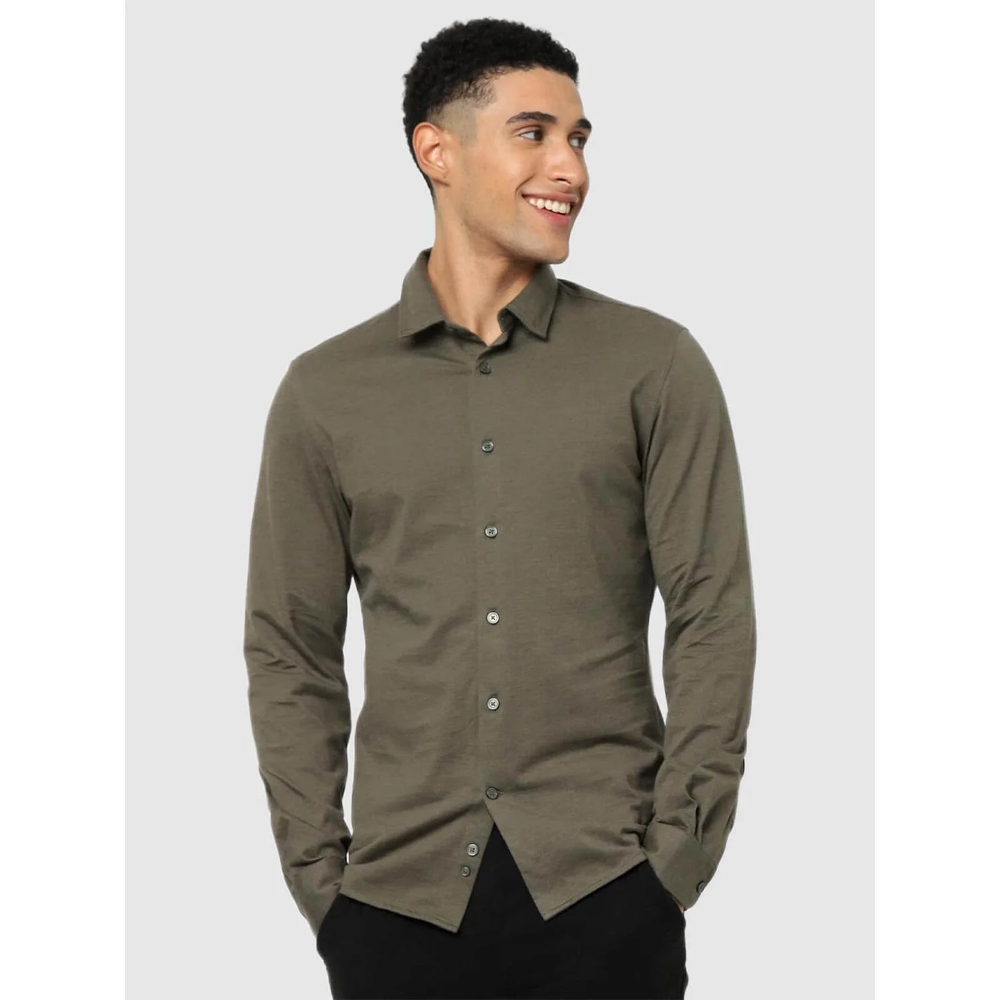 Green Solid Cotton Shirt