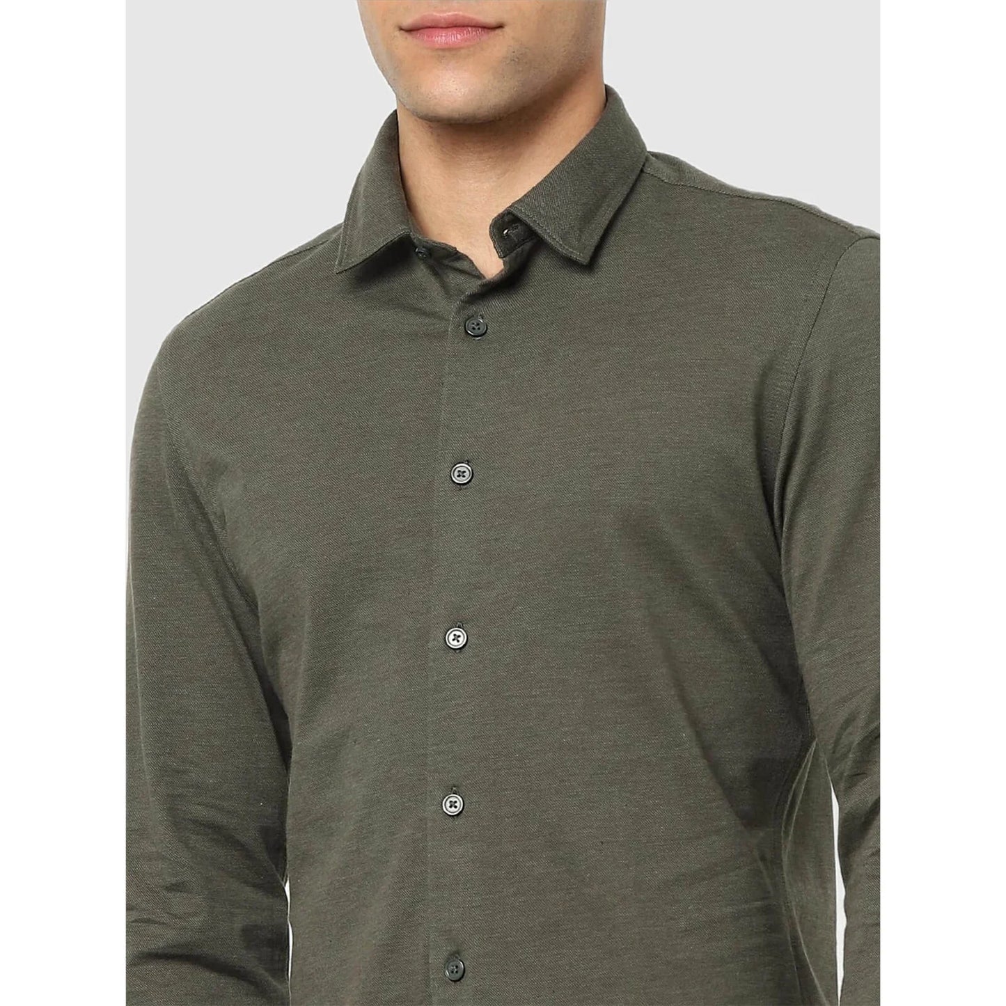 Green Solid Cotton Shirt