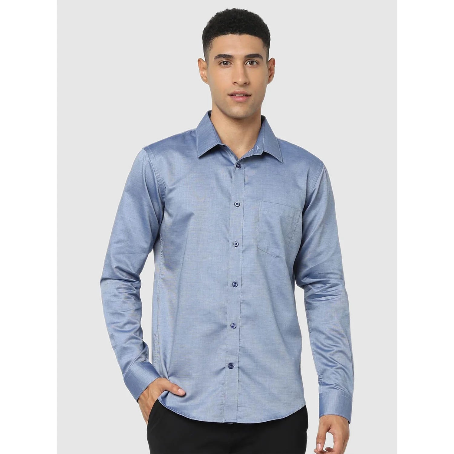 Blue Solid Cotton Shirt