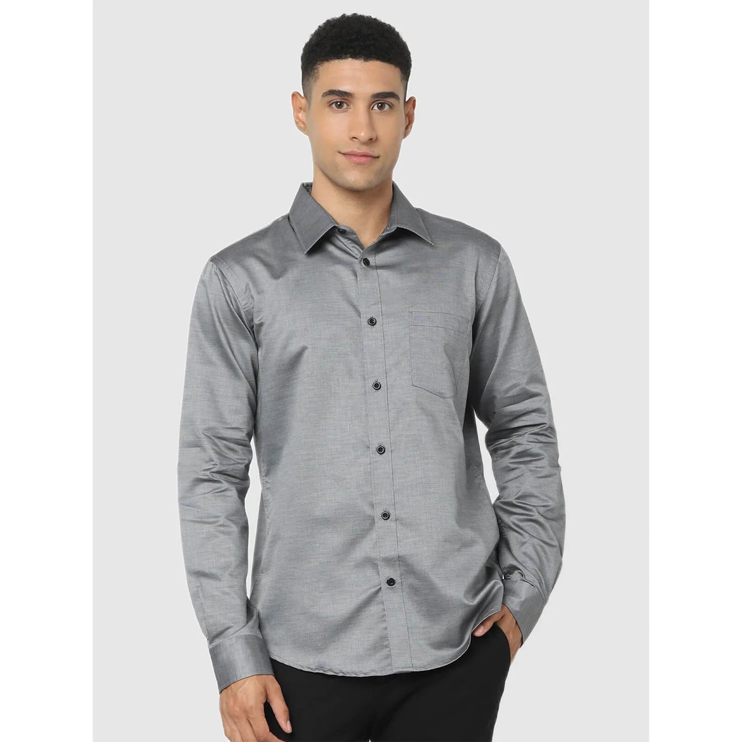 Grey Solid Cotton Shirt