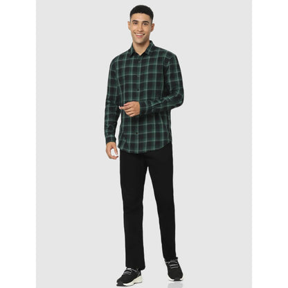 Celio* Checked Regular Fit Cotton Green Shirt