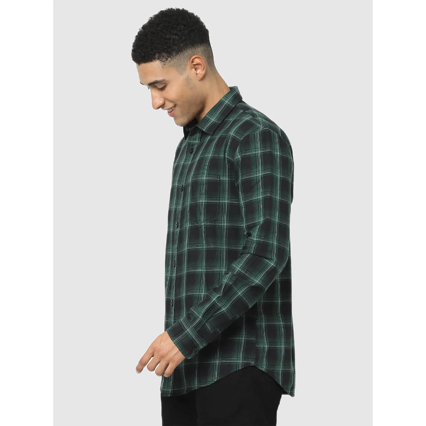 Celio* Checked Regular Fit Cotton Green Shirt