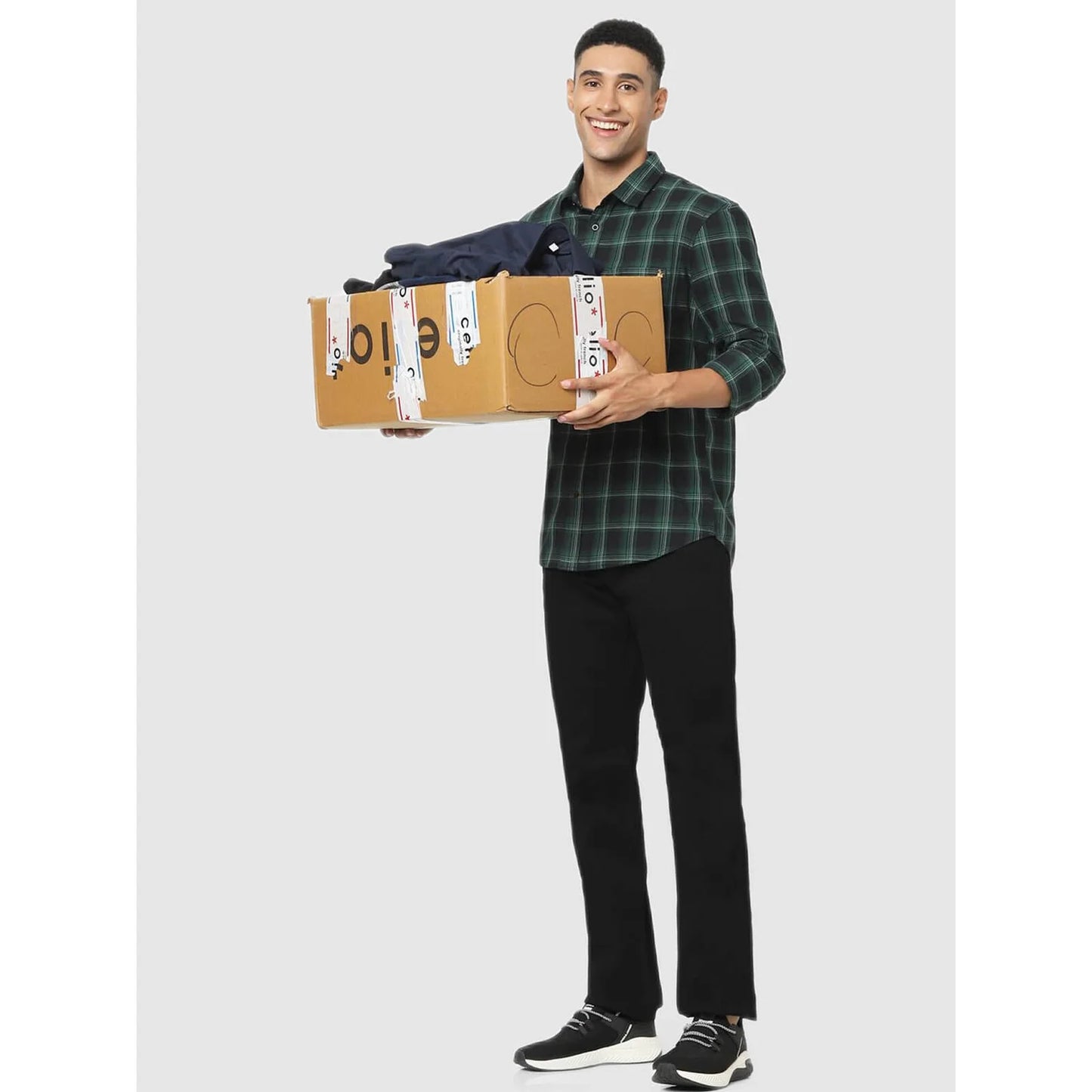 Celio* Checked Regular Fit Cotton Green Shirt