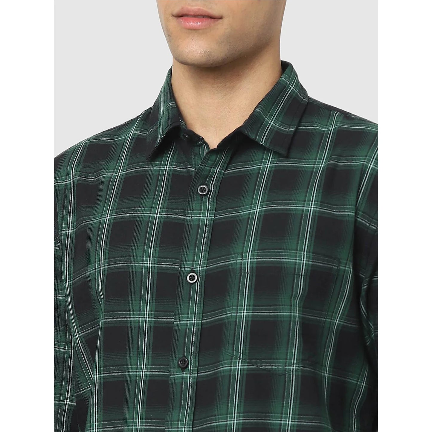 Celio* Checked Regular Fit Cotton Green Shirt