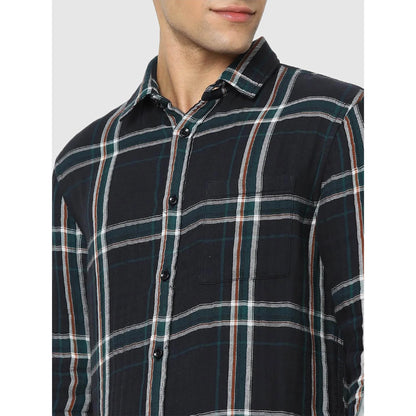 Celio* Checked Regular Fit Cotton Black Shirt