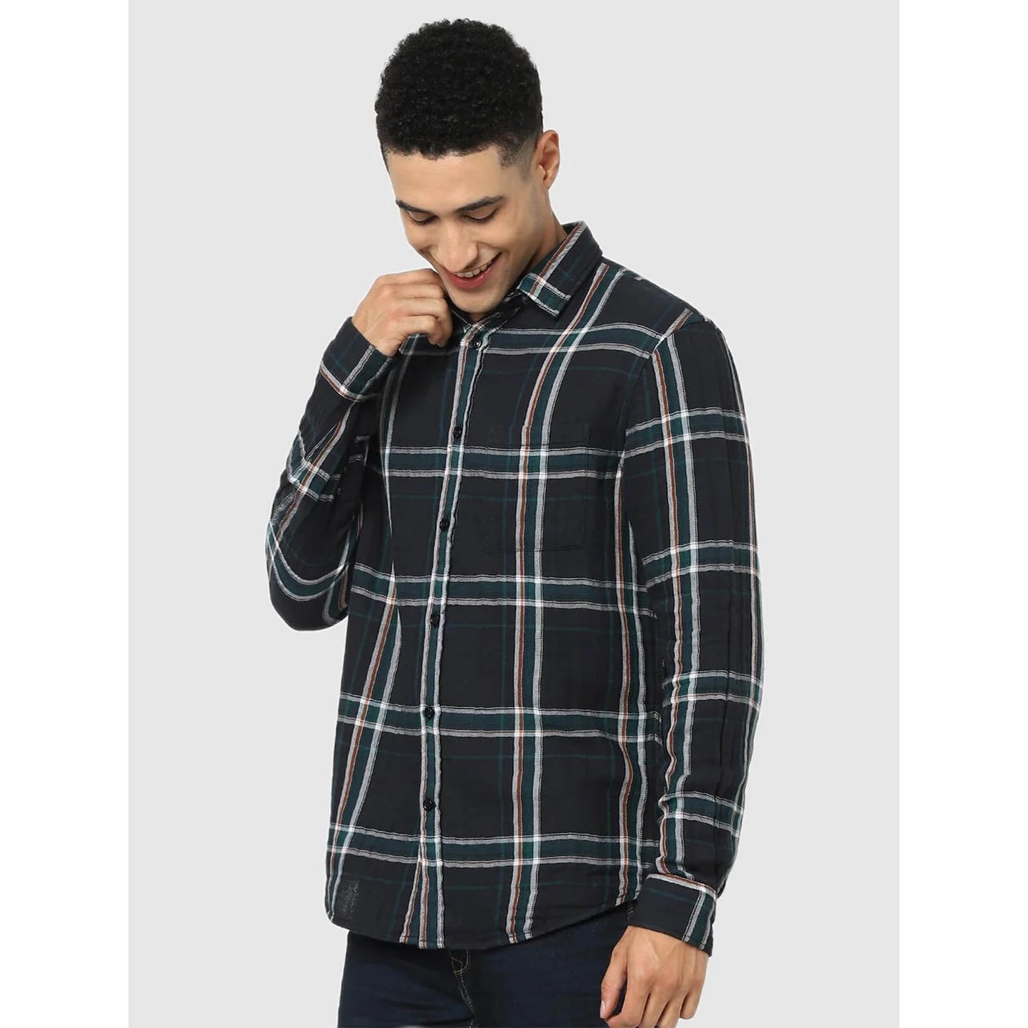 Celio* Checked Regular Fit Cotton Black Shirt