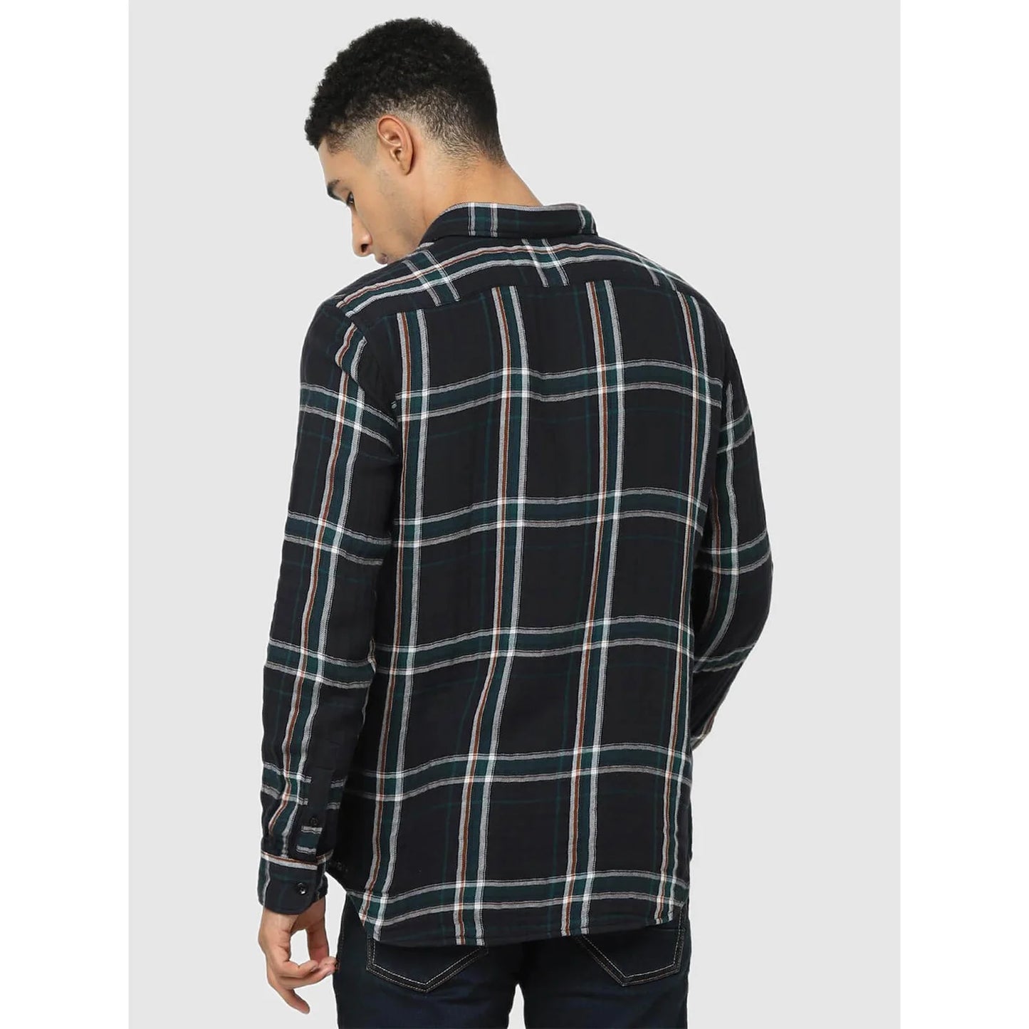 Celio* Checked Regular Fit Cotton Black Shirt