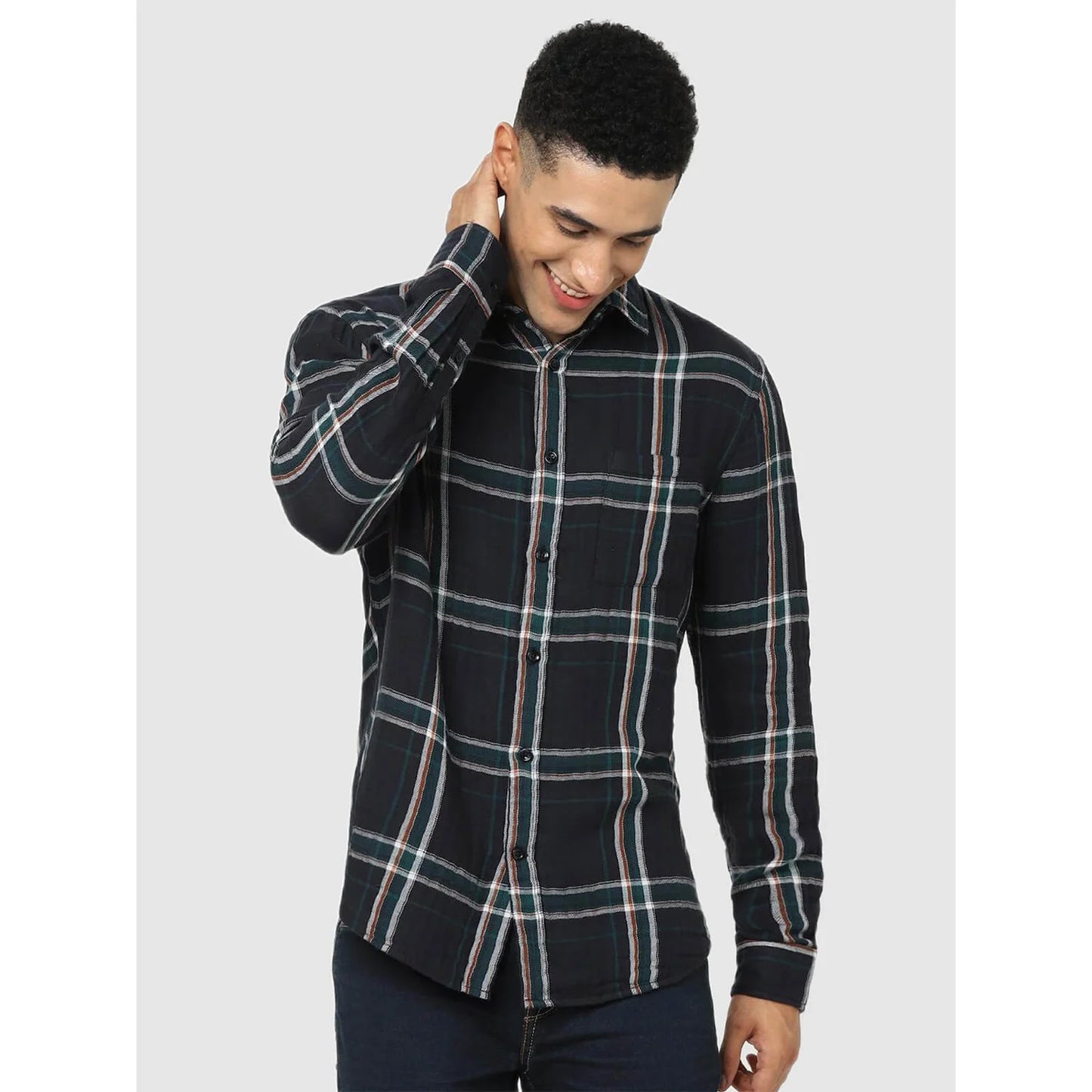 Celio* Checked Regular Fit Cotton Black Shirt