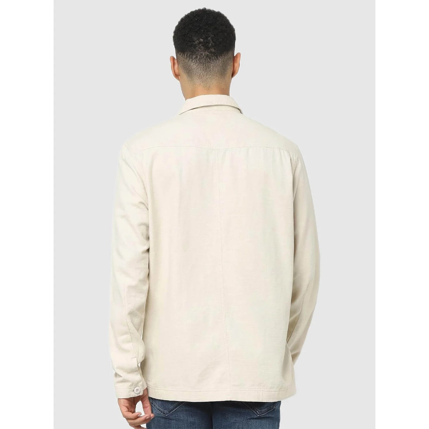 Beige Solid Cotton Shirt