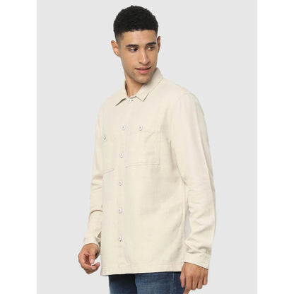 Beige Solid Cotton Shirt