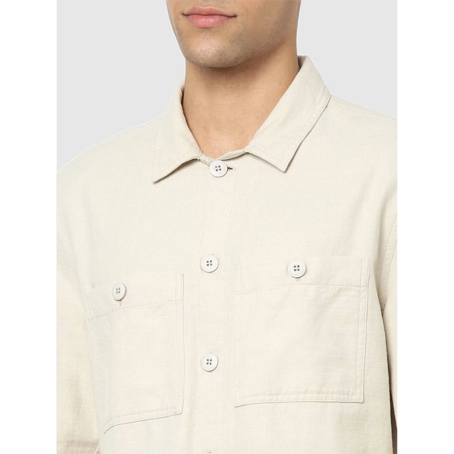 Beige Solid Cotton Shirt