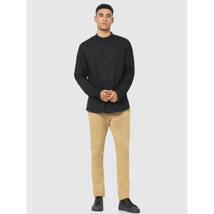 Celio* Solid Regular Fit Cotton Black Shirt